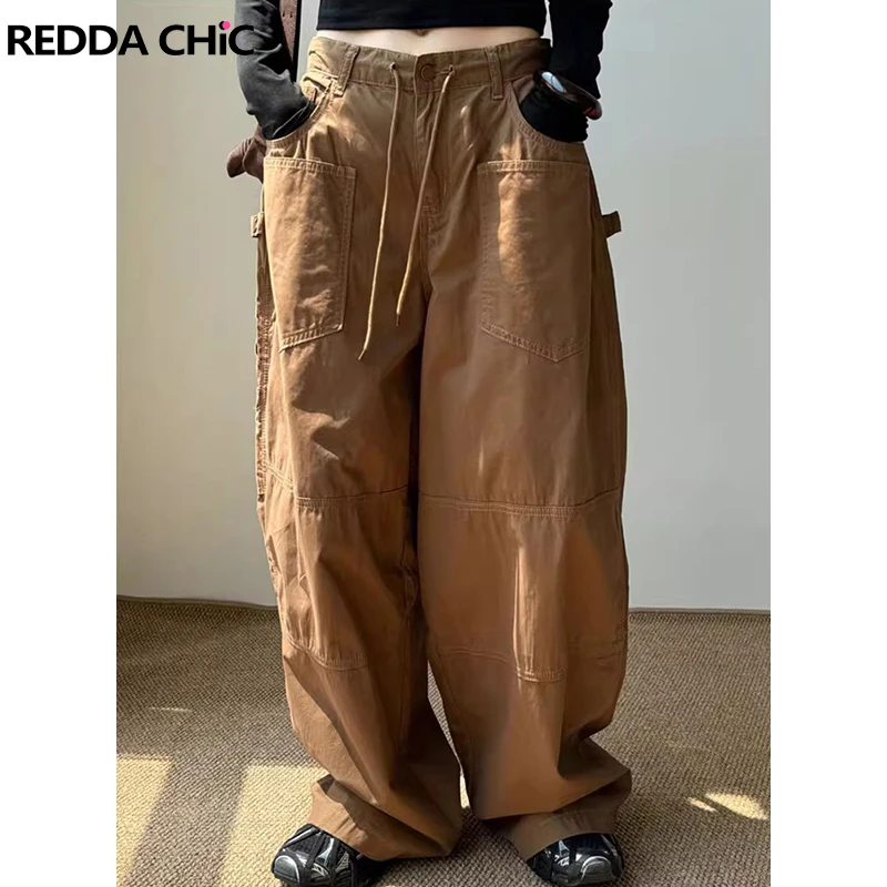 

REDDACHIC повседневные однотонные брюки-карго в форме подковы, мужские спортивные штаны большого размера с большими карманами и завязками на талии, широкие драпированные спортивные штаны, винтажная одежда