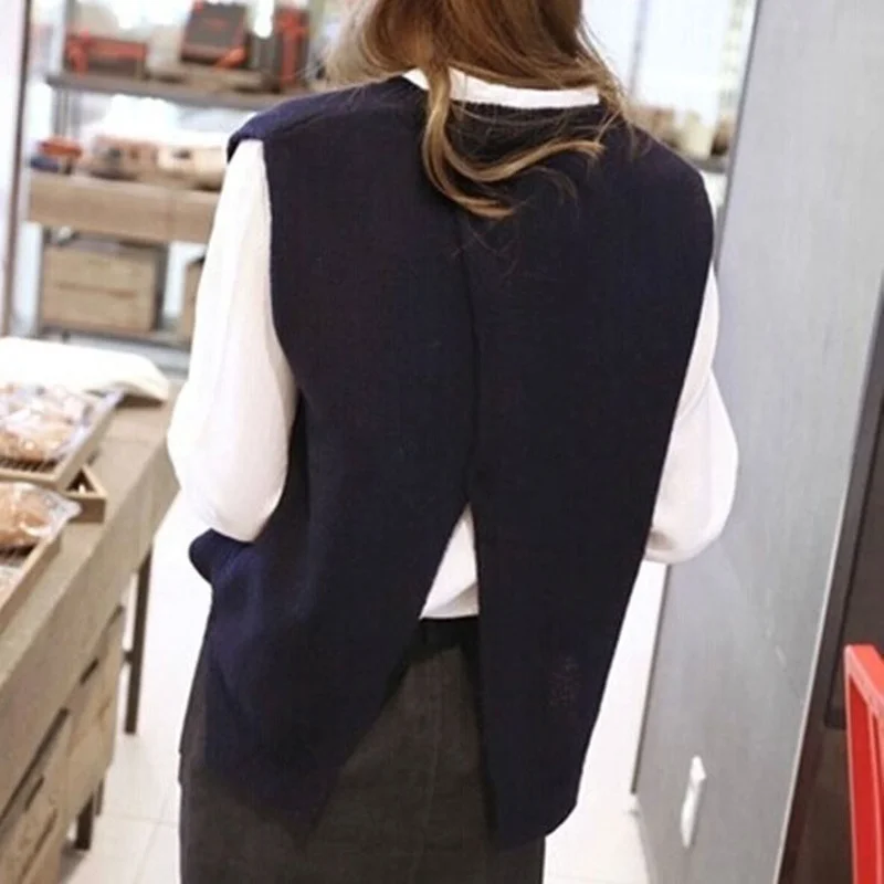 

Sweater Vest Women Spring Slit O-neck Sleeveless Sweaters Baggy Solid Knitting Waistcoats Female Temperament Ulzzang Jumpers New