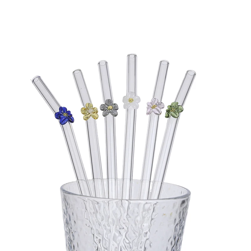 

Glass Flower Glass Straws Heat-resistant Transparent Drinking Straw Reusable Drinkware Tea Coffee Straw For Bar Accessories