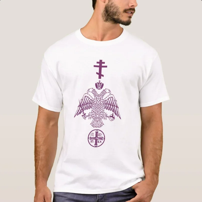 New 100% Cotton O-Neck Short Sleeve Casual Mens T-shirt Orthodox Cross XC NIKA Christogram Byzantine Christian Eagle T-Shirt