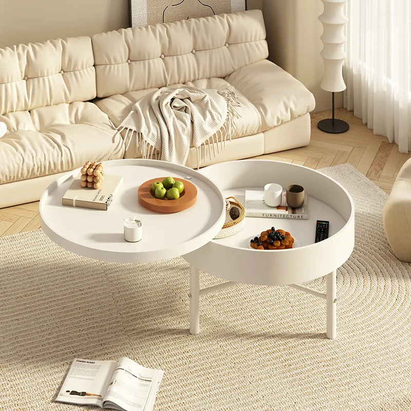 

Cream style coffee table living room home small apartment round coffee table2024 new folding small table modern andsimple