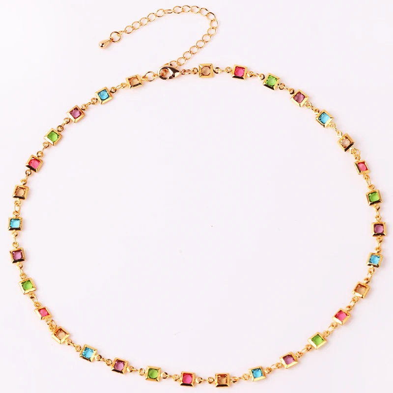 1pcs Korean Style Square Crystal Zircon Pendant Necklaces Y2K Colorful CZ Ladies Girls Fashion Elegant Clavicle Chain Wom