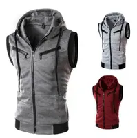 Geek Style Men's Slim Fit Zipper Sleeveless Casual Vest Color Block Hoodie Tank Top Chinese Brand AE Stock Casual Wear