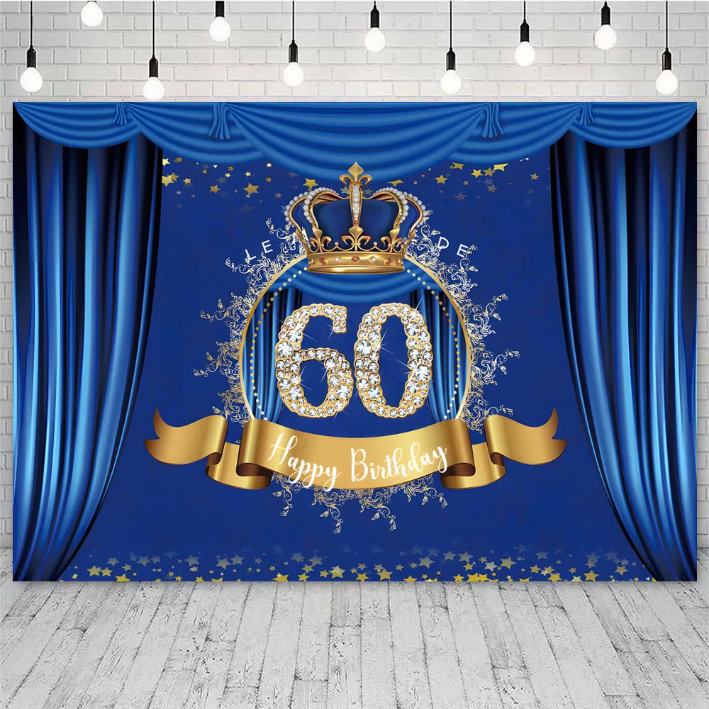 Black Gold 60th Backdrop Woman Man 60 Years Happy Birthday Party Sixty Photography Background Adult Photographic Photo Banner