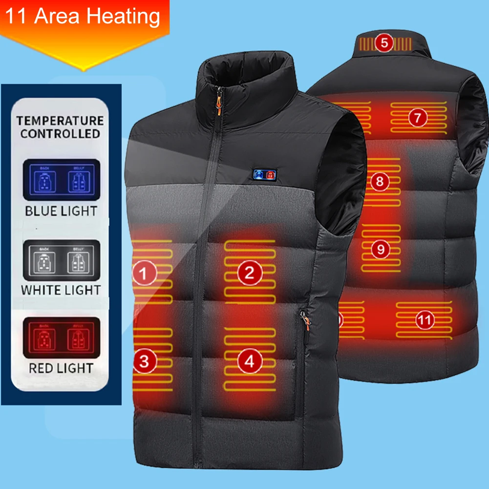 11 Zones Heated Motorcycle Jacket Men Women Thermal Clothing Washable Cotton Gilet Winter Splicing Heating Vest for Camping