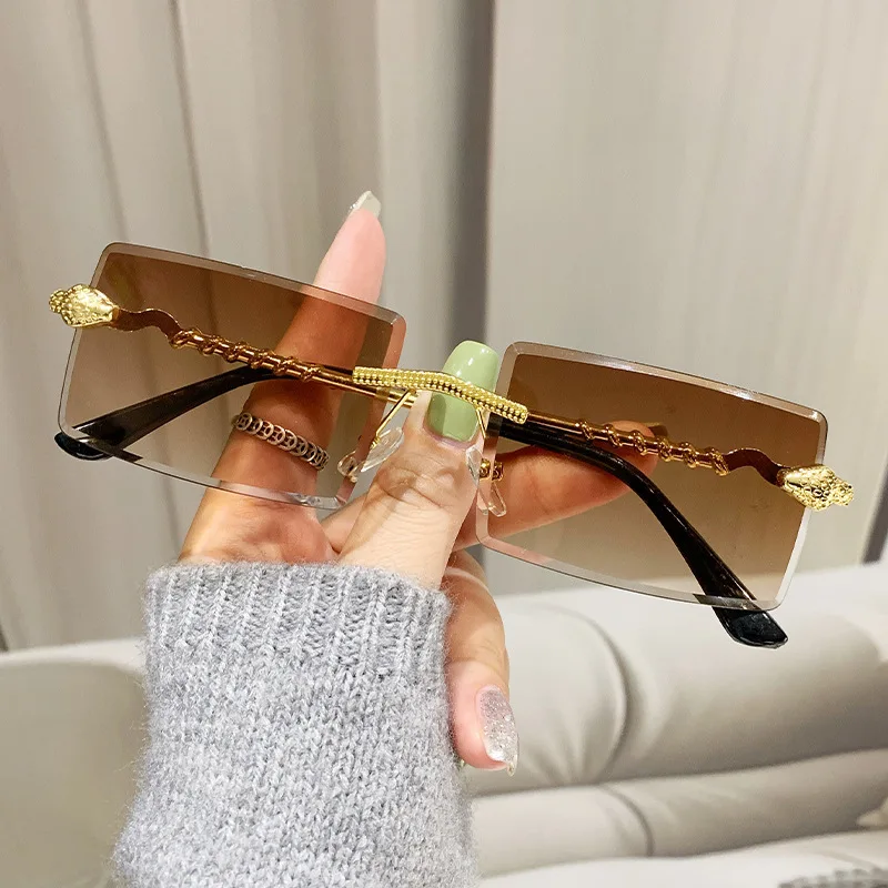 Rimless Rectangular Sunglasses Women Fashion Twisted Snake Leg Gradient Lens Sun Shades Eyewear Luxury Brand Design Eyeglasses