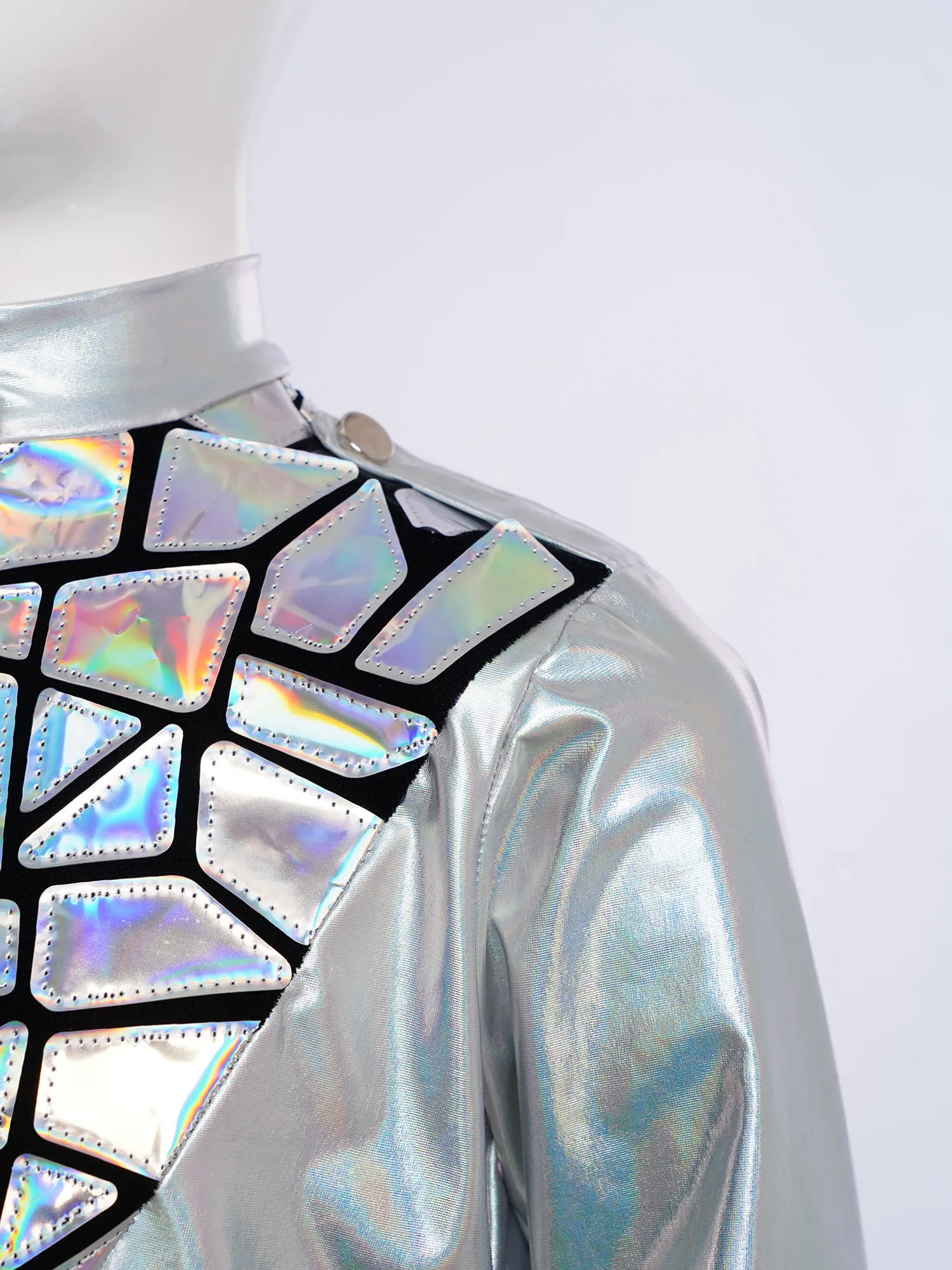 Kinder Jungen Mädchen Hip-Hop Jazz Dance Outfit Funkelnde Pailletten Metallic Stehkragen Langarm Reißverschluss Kurze Jacke + Cargohose