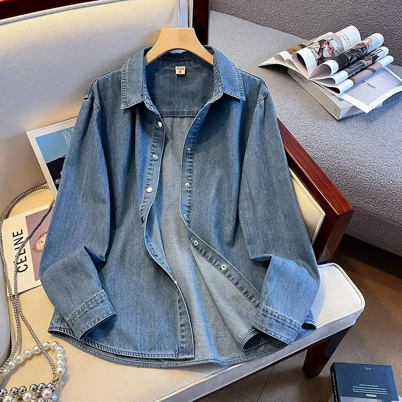 

Women's Green Gradient Denim Two-Piece Set Short-Sleeve Shirt + Shorts Loose Fit Casual Summer Matching Outfit