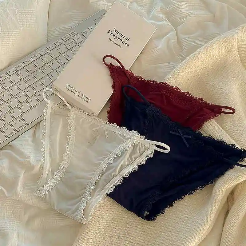 Hot Sexy Lace Panties For Women Summer Breathable Soft Underpants Ice Silk Underwear Imitate Briefs Lady Panty Female Lingerie