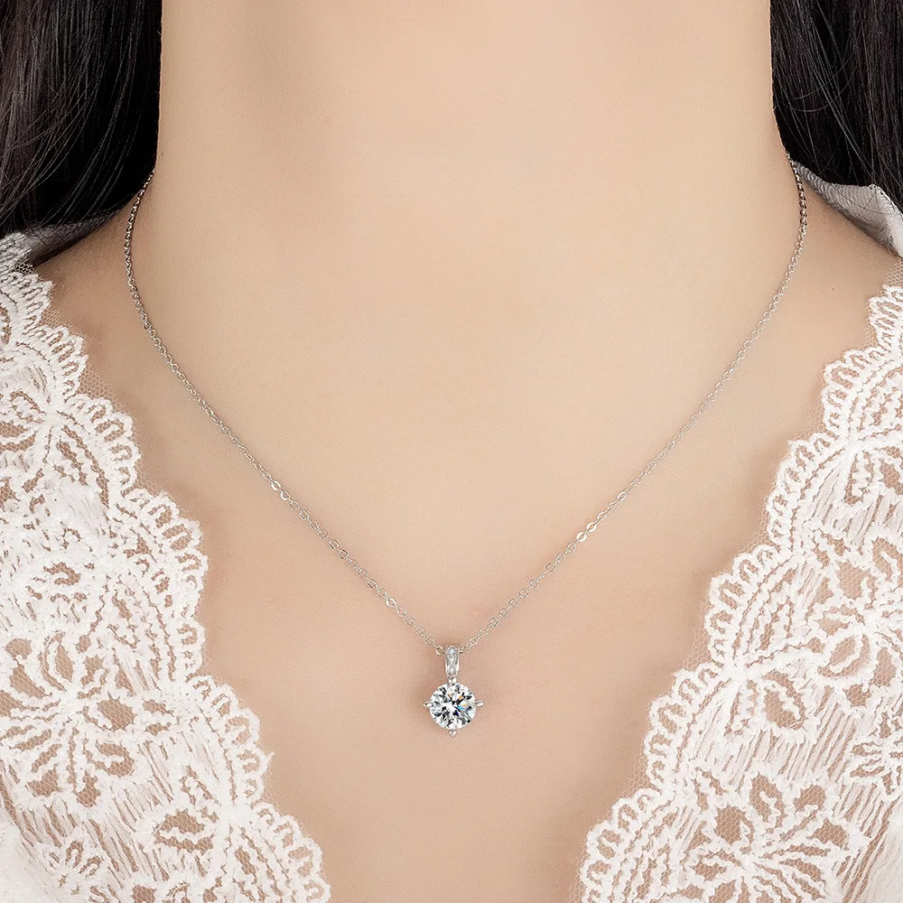 1ct D Color Simulated Moissanite Pendant Necklace for Women Wedding Bridal S925 Sterling Silver Neck Chain Plated 18K Jewelry