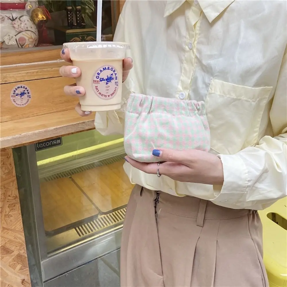 Plaid Leaf Spring Bag Self-closing Coin Purse Data Cable Storage Bag Small Item Bags Travel Lipstick Cosmetic Bag Coin Money Bag