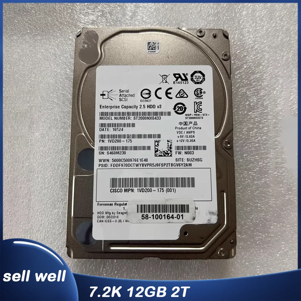 

Серверный жесткий диск 7.2K 12GB 2T SAS 58-100164-01 ST2000NX0433