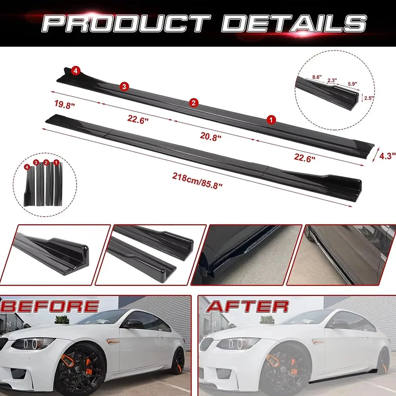For VOLVO V60 Racing Sport Side Skirts 2.0/2.2M 86.6" ABS Splitters Extended Lip Body Kit Bumper Modified Parts 8Pcs view 3