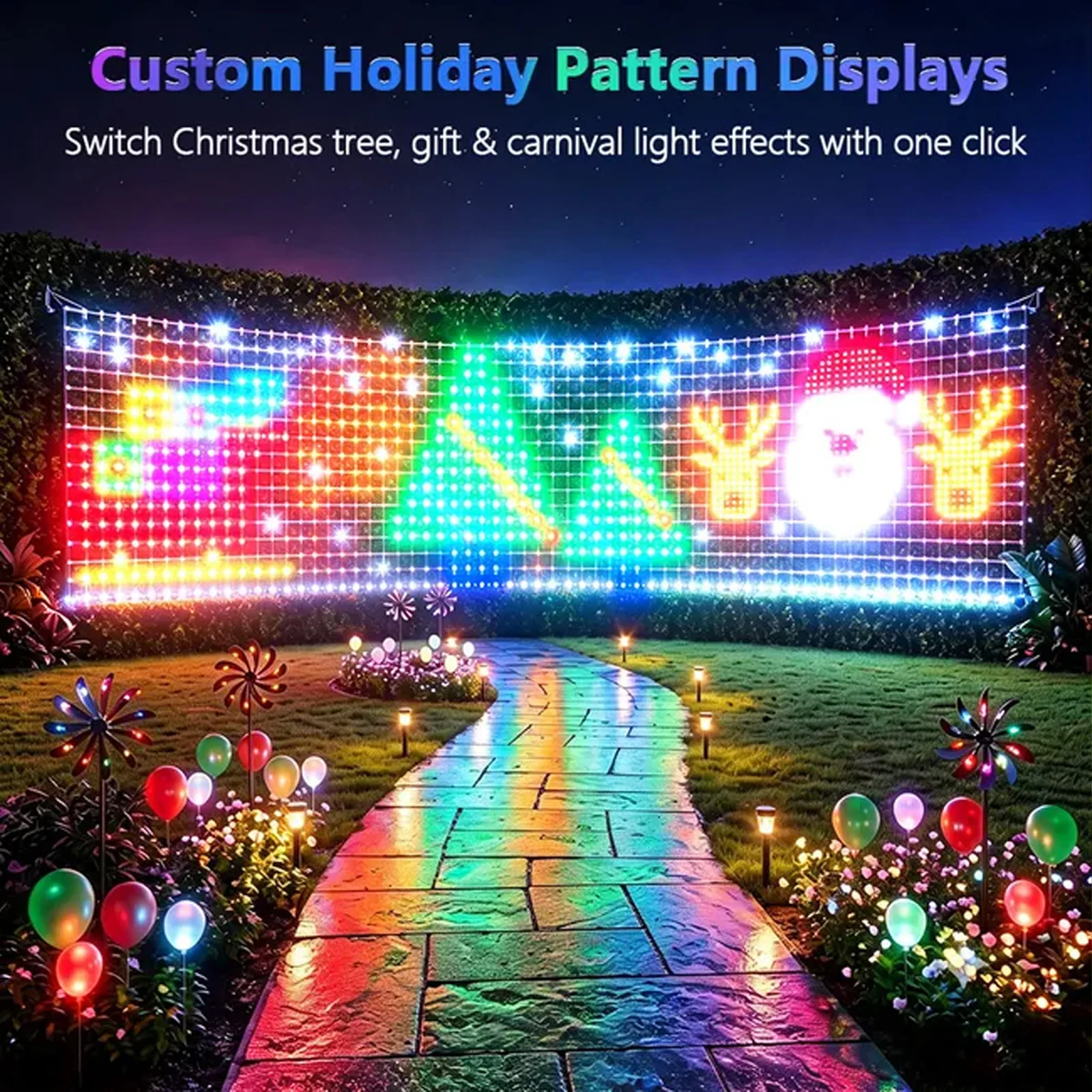 APP Controlled RGBIC LED Grid Screen String Lights, Outdoor DIY Pixel Lamp, Balcony Garden Xmas Christmas Decor
