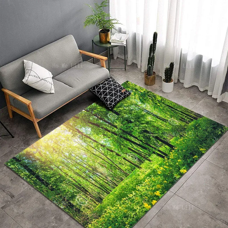 Alfombras antideslizantes del piso de la franela del fondo de encargo del tema del árbol del bosque verde de Ho Me Lili