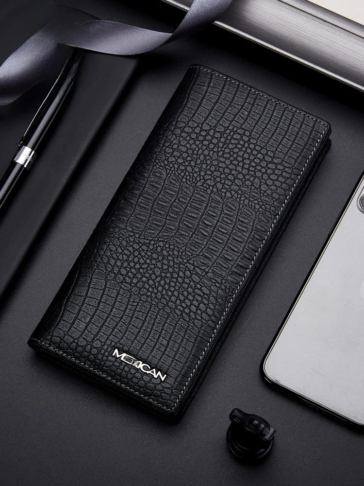 long-leather-wallet-men's-fashionable-business-style-crocodile-pattern-top-layer-cowhide-new-2023-spring-online-exclusive