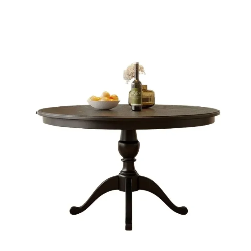 American all-solid wood dining table and chair combination small apartment household round table retro style round dining
