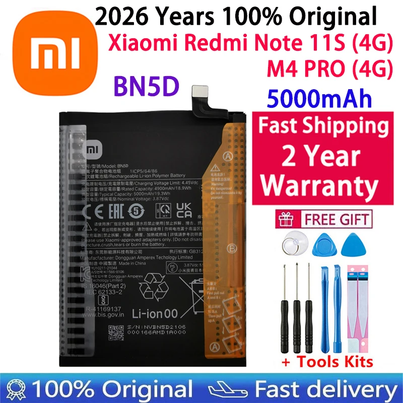 2026 Years 100% Original New Xiao Mi 5000mAh BN5D Battery For Xiaomi Redmi Note 11S 11 S 4G M4 PRO 4G Mobile Phone Batteries