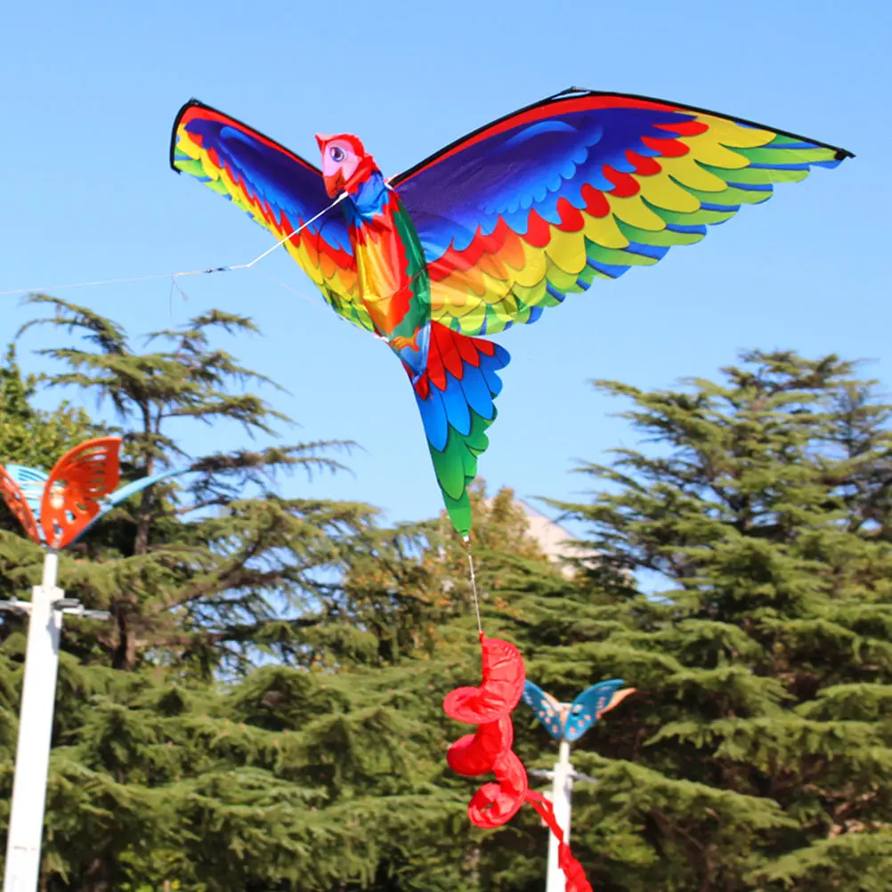 

1set Large Size Parrot Kite Long Tail 3D Kids Outdoor Toy Easy Elasticity Glass Steel Rod Bright Appearance Wide Venues