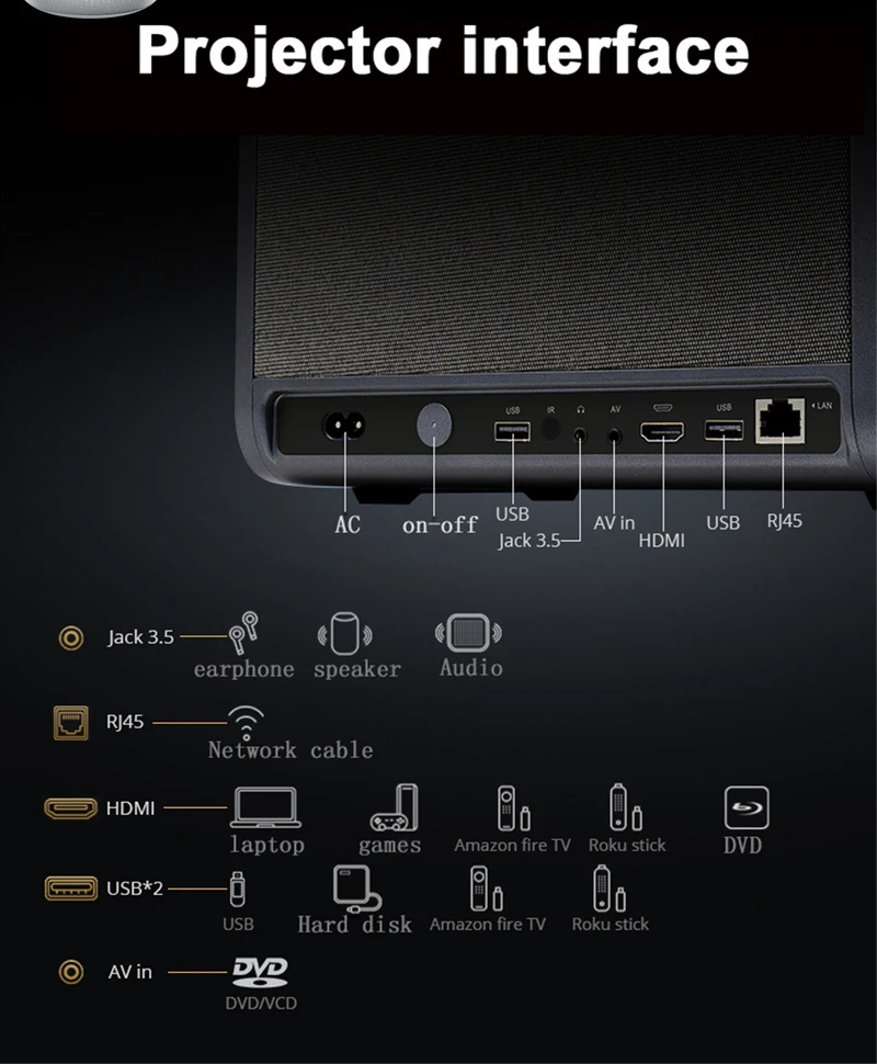 DITONG J10 Projektor Native 1080P 4K-Unterstützung Autofokus 3500 ANSI WiFi 6 Bluetooth 5.4 Android Smart Home Theater Outdoor-Kino – Detail 10