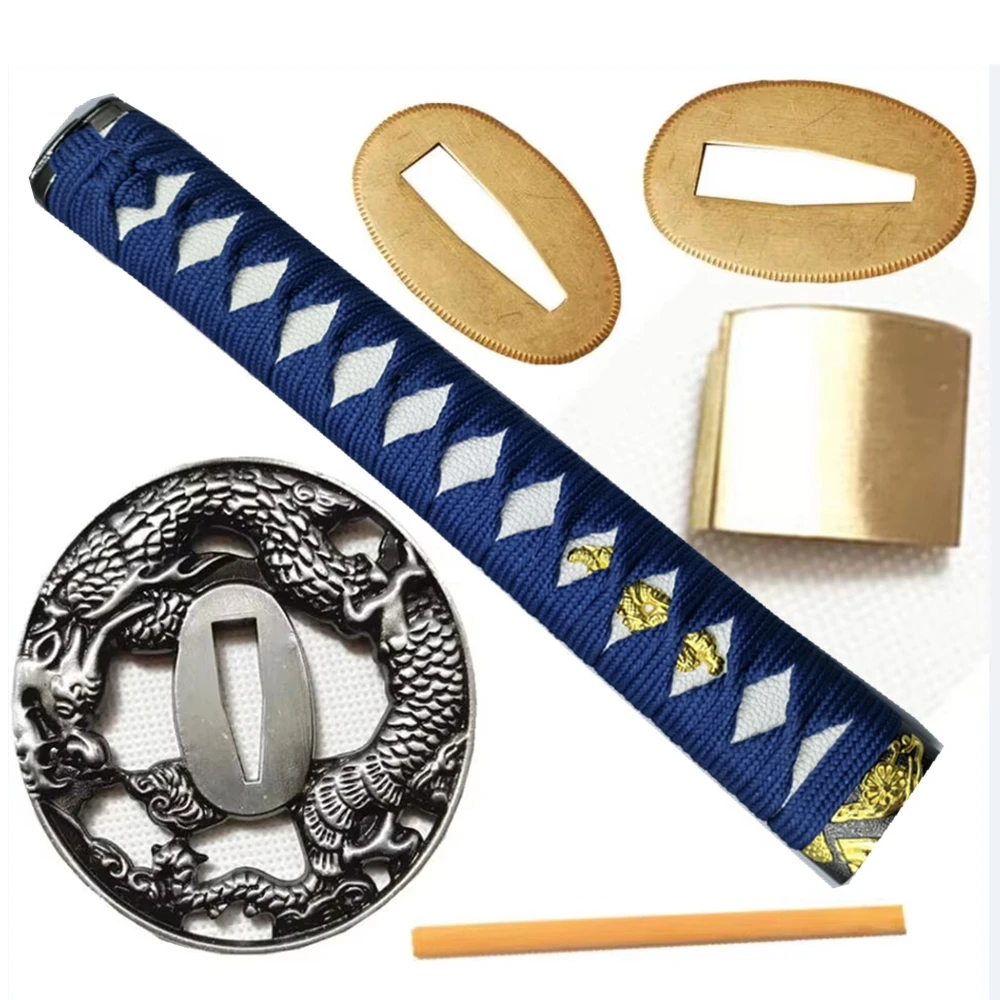 26cm Handle Japanese Sword Samurai Katana Wakizashi Tanto DIY Set Metal Fittings Dragon Tsuba+Habaki+Seppa