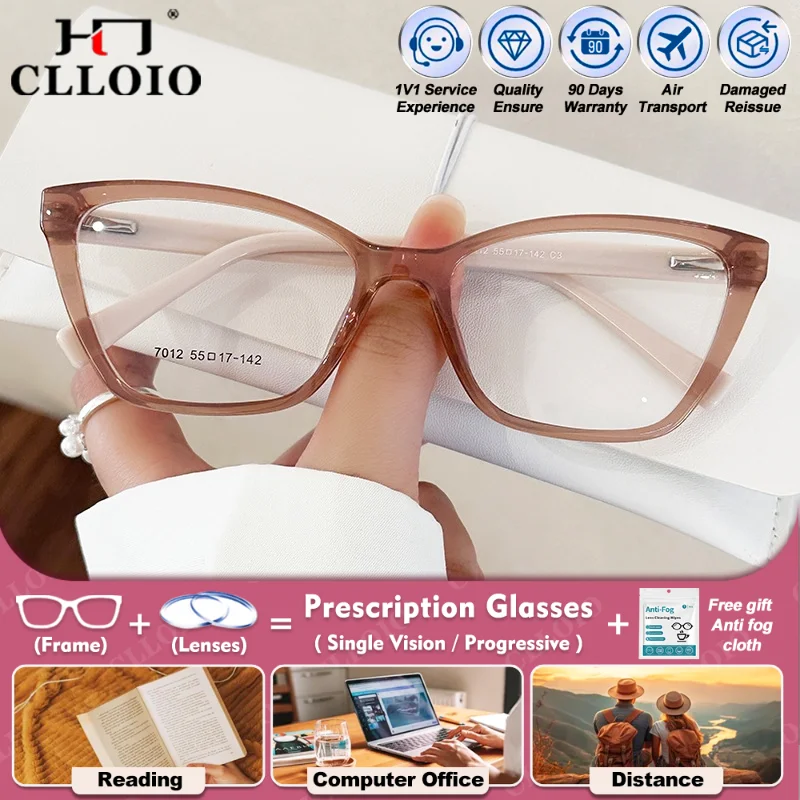 

CLLOIO Comfortable Cat Eye Women TR90 Myopia Prescription Glasses Blue Light Filter Progressive Photochromic Optical Eyeglasses