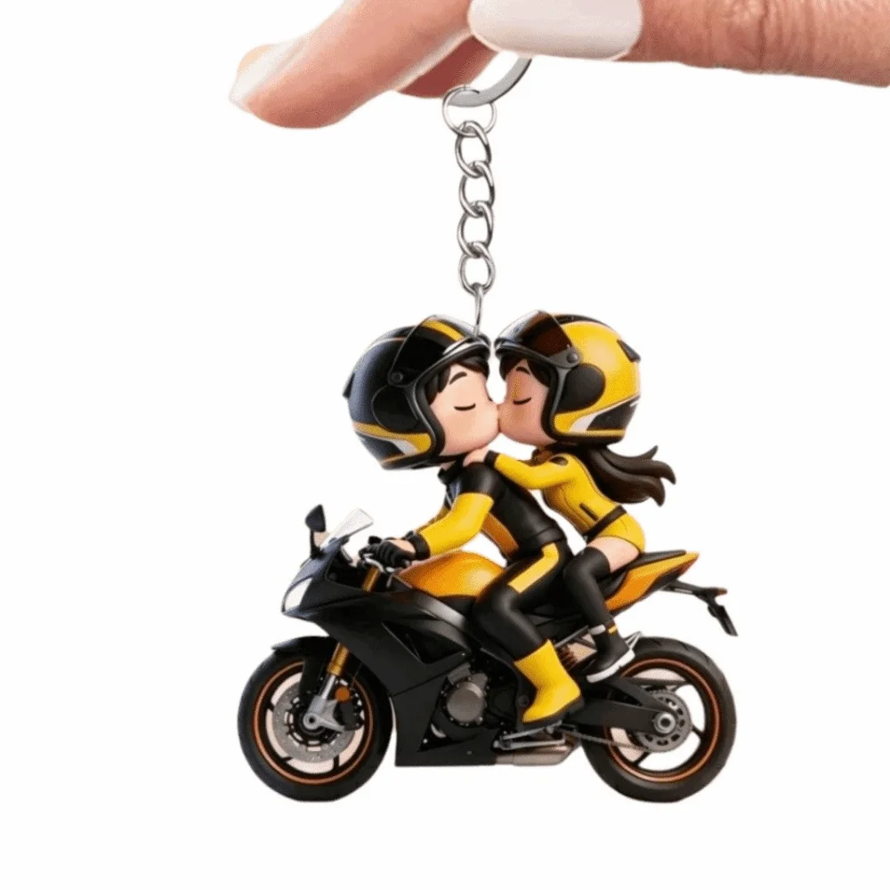 2D Flat Motorcycle Keychain Acrylic Decoration Couple Keychain Mini Design Funny Locomotive Men Pendant Backpack Decor