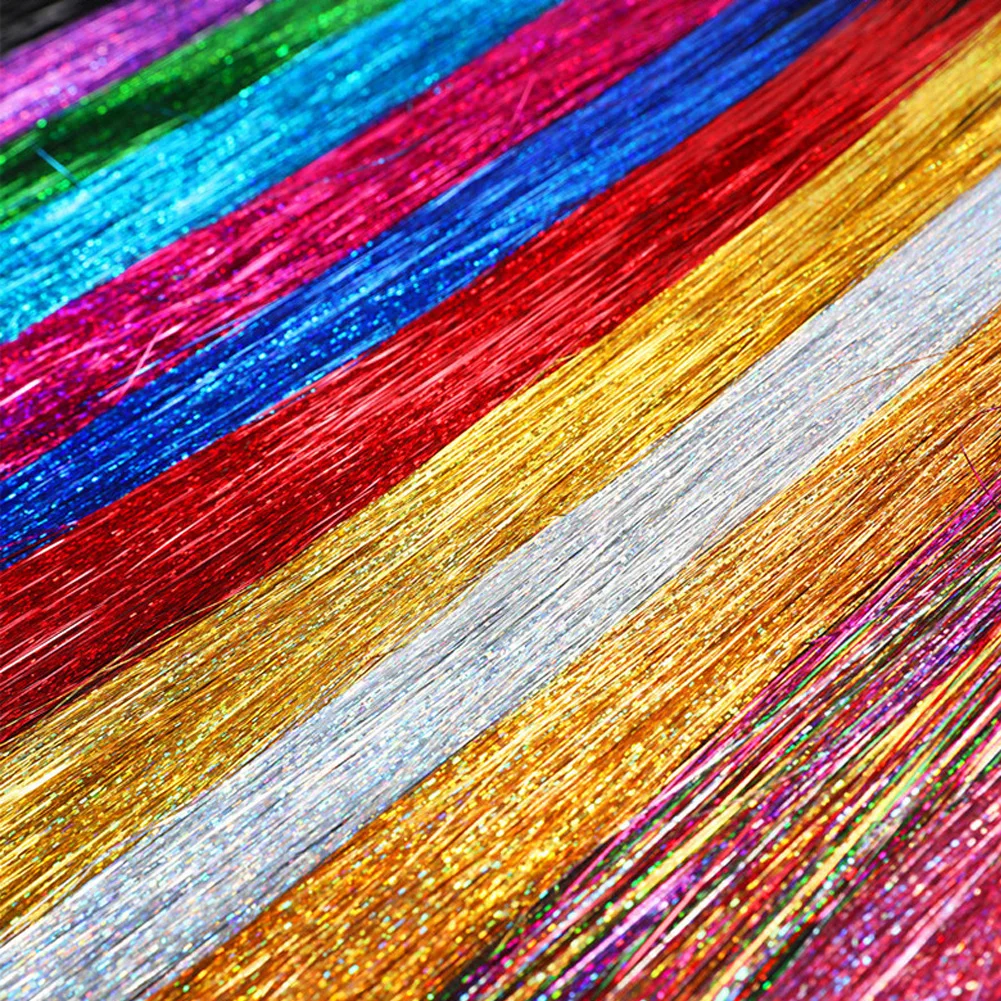 

Colorful Shiny Gold Thread Extension Laser Cut Rainbow Silk Film Seven Colors Gold Thread Tinsel Kit Glitter Hair Extension