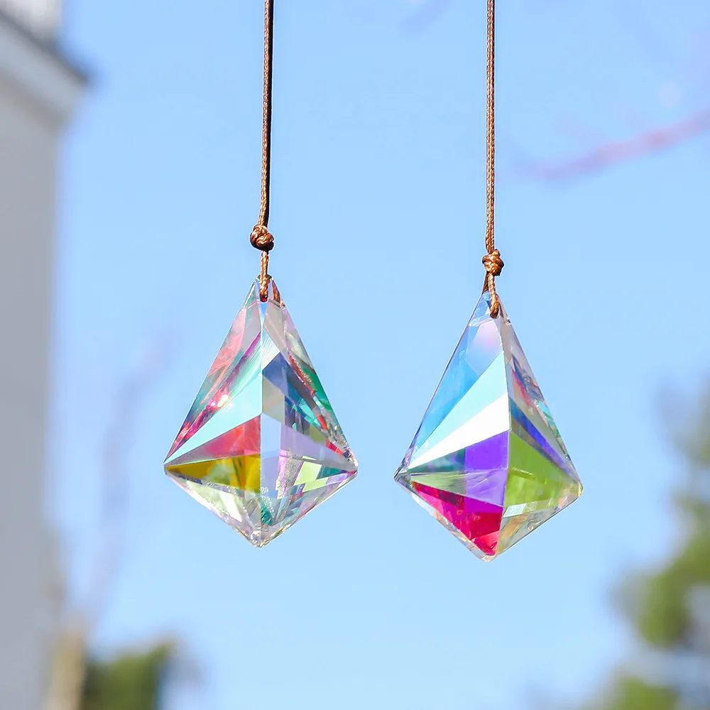 

Camal 1Pcs Rainbow Crystal Prism 50*35mm Suncatcher For Windows Garden Hanging Sunshine Catcher Chandelier Crystal Glass Pendant