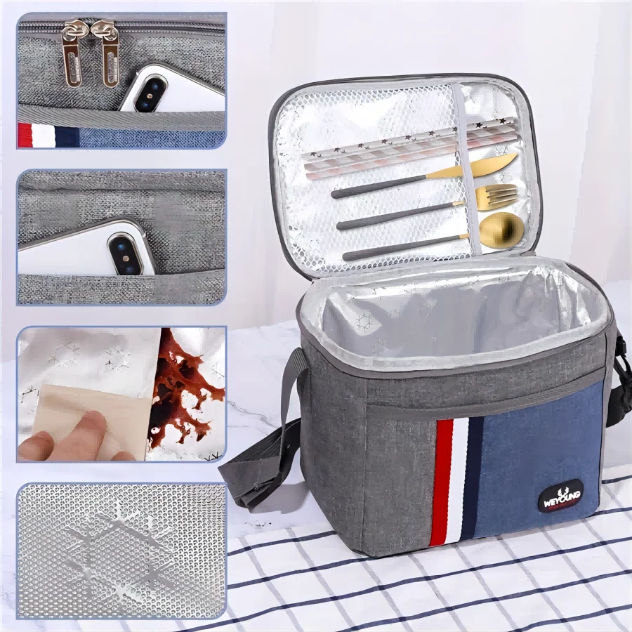 1 Pc Insulated Bag for Office Picnic, Hiking, Beach, Reusable Lunch Box, Leak Proof Refrigerated Insulation