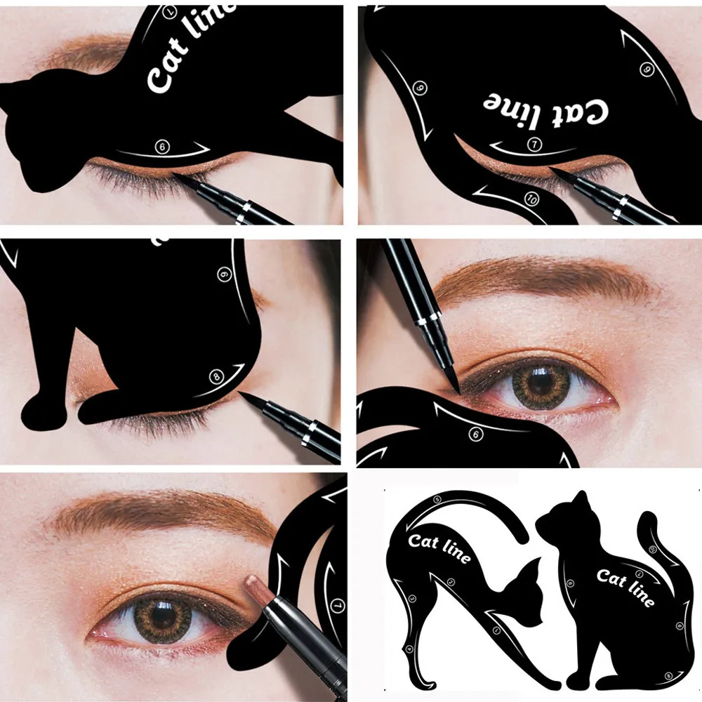 Sdotter 2Pcs Eye Liner Makeup Cat Eye Eyeliner Stencil New Design Eyeliner Stencil Models Eyebrow Eyes Liner Template Shaper Too