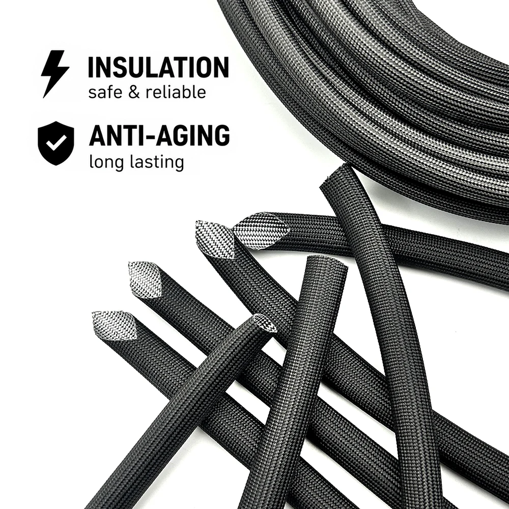 Black 600 deg C glassfiber sleeve ID 0.5/1/1.5/2/2.5/3/3.5/4/5/6/7/8/9/10/12/14/16/18/20/25/30/35mm Wire harness protection tube