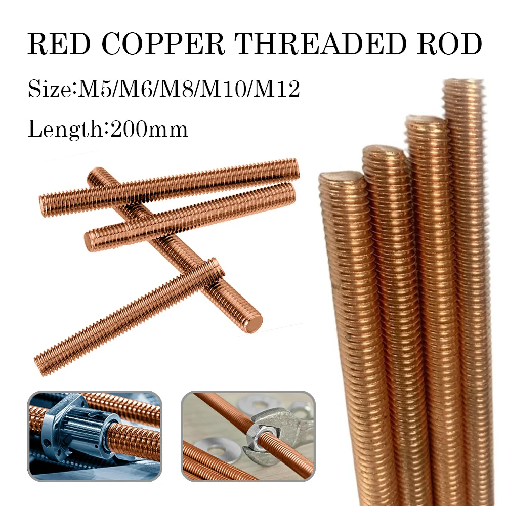 1pcs Coppers Threaded Metric Bar Studding Rods M5 M6 M8 M10 M12 Length 200mm Brass Threaded Studding Bar