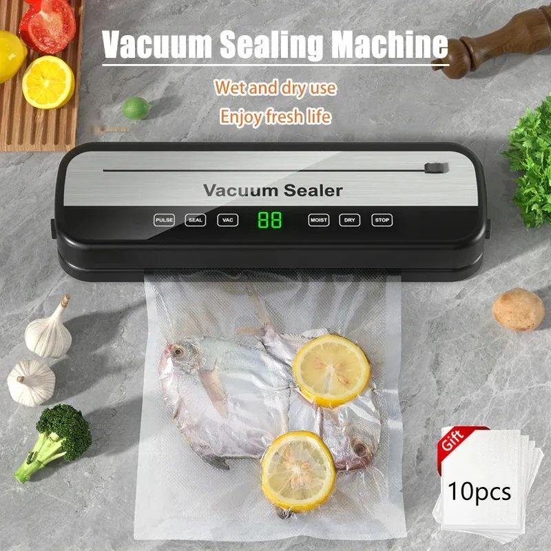 BIESUO Electric Vacuum Sealer Dry Wet Food Sealing Packaging Kitchen Food Sealing Convenient Smart Touch Key Built-in Cutter
