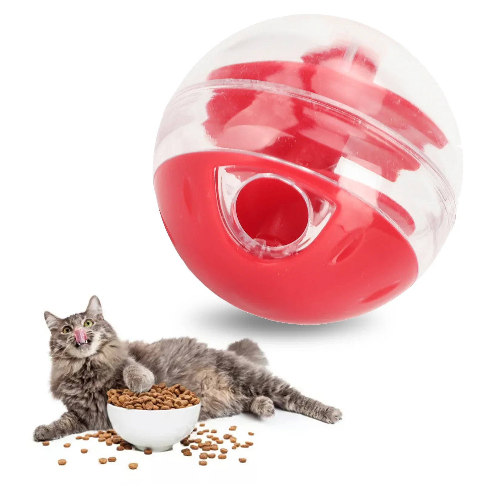 ลูกบอลจ่ายอาหารแมว Cat Treat Dispensing Ball กัด Interactive สัตว์เลี้ยงช้า Feeder ปริศนาสําหรับลูกแมว