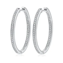 Real Moissanite Hoop Earrings for Women 925 Sterling Silver Stud D VVS1 Earrings Oval Shape Diamond Anniversary Party Jewelry