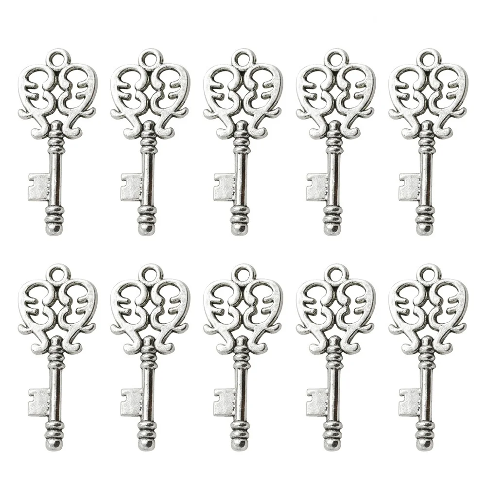 

10Pcs Hollow Alloy Key Pendants Silver DIY Charm Pendants for Necklace Bracelet Jewelry Making Key Shape Pendant