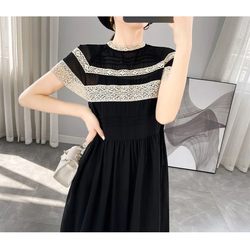 Summer New Lace Patchwork Loose Casual Robe Femme Short Sleeve Elegant Fashion A-line Vestidos Women Vintage Vestidos De Fiesta