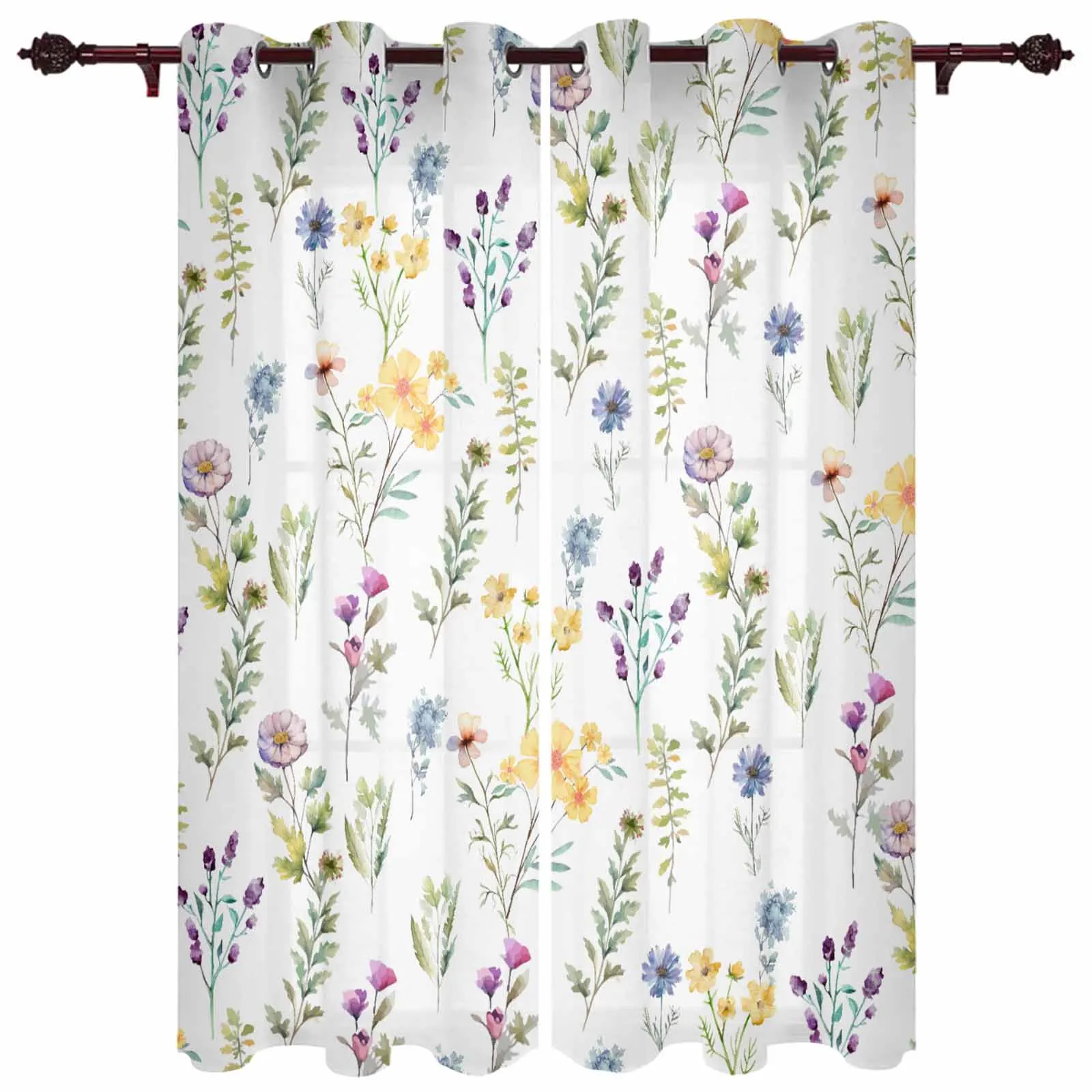 Flower Watercolor Hand Painted Window Curtains for Living Room Bedroom Curtain Modern Kitchen Blinds Drapes Curtains