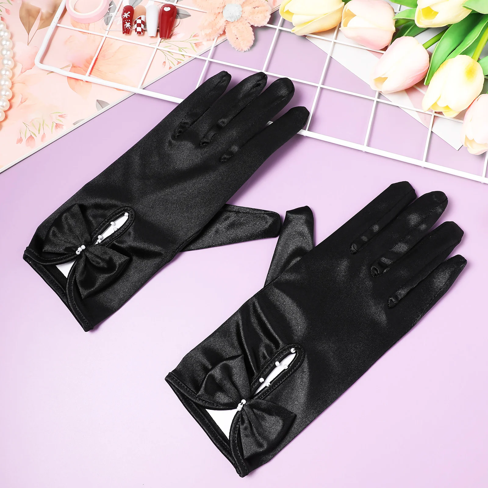 

Satin Wedding Gloves Short Bridal Accessory Elegant Stretchy Women Prom Evening Tea Party Functional Accessories