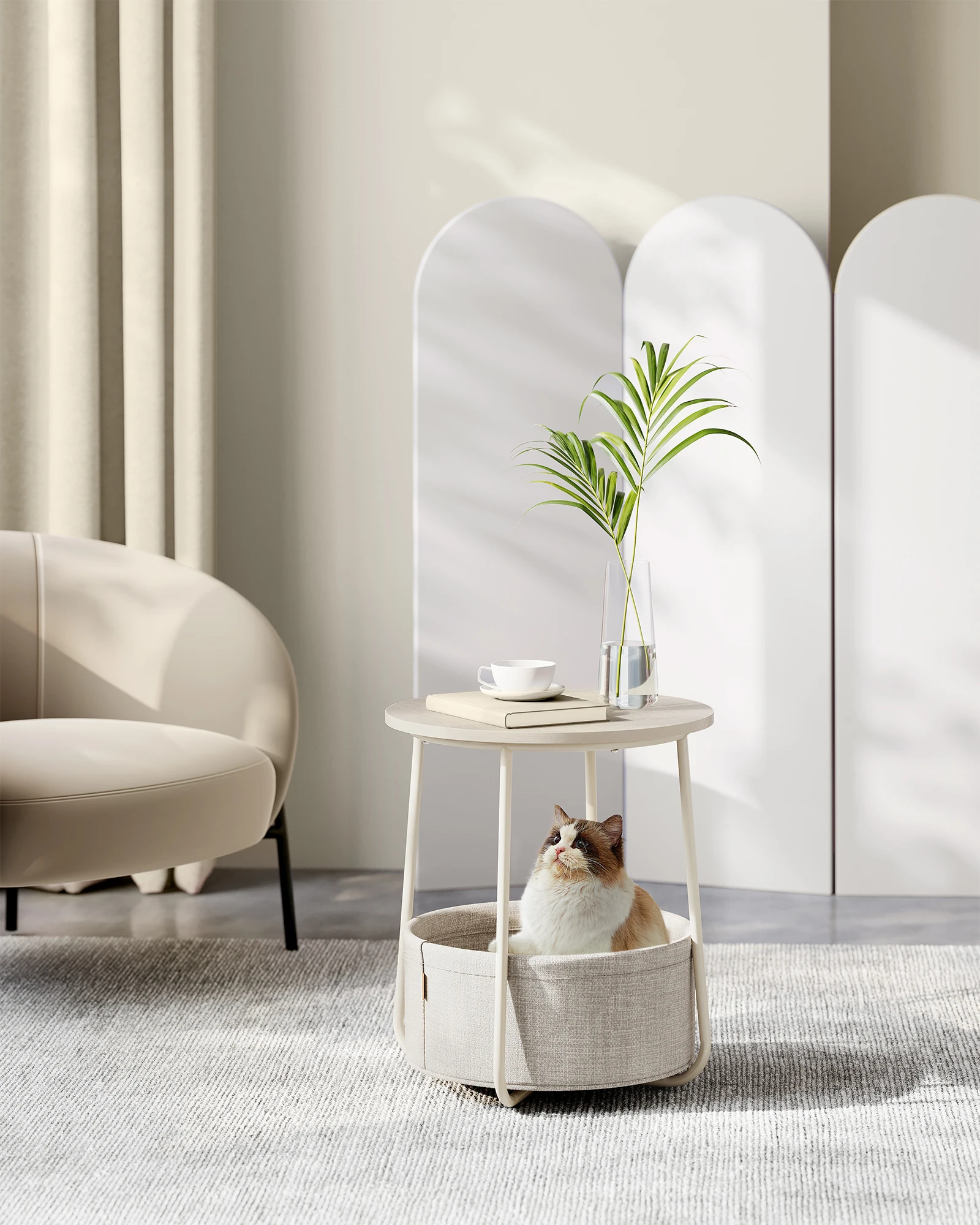 Vasagle Bijzettafel Ronde Kleine Tafel Salontafel Kleine Woonkamer Tafel Met Stoffen Mand Woonkamer Opslagruimte