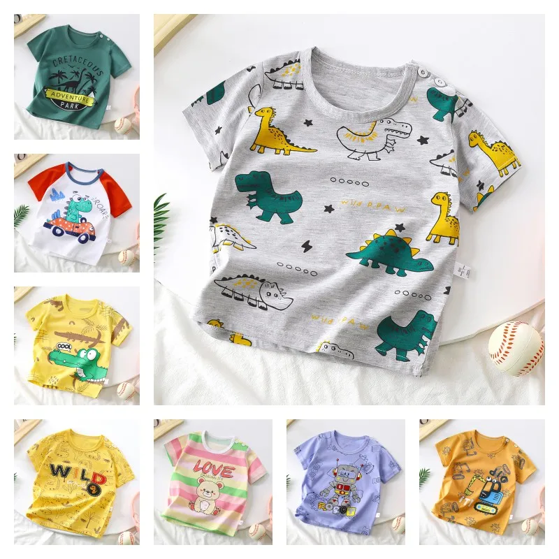 

Summer Children Cotoon T-shirt 0-4 Years Animal Printing Dinosaur Shark Boys T Shirt Girls Tops Tees Cartoon Kids Clothes DS29