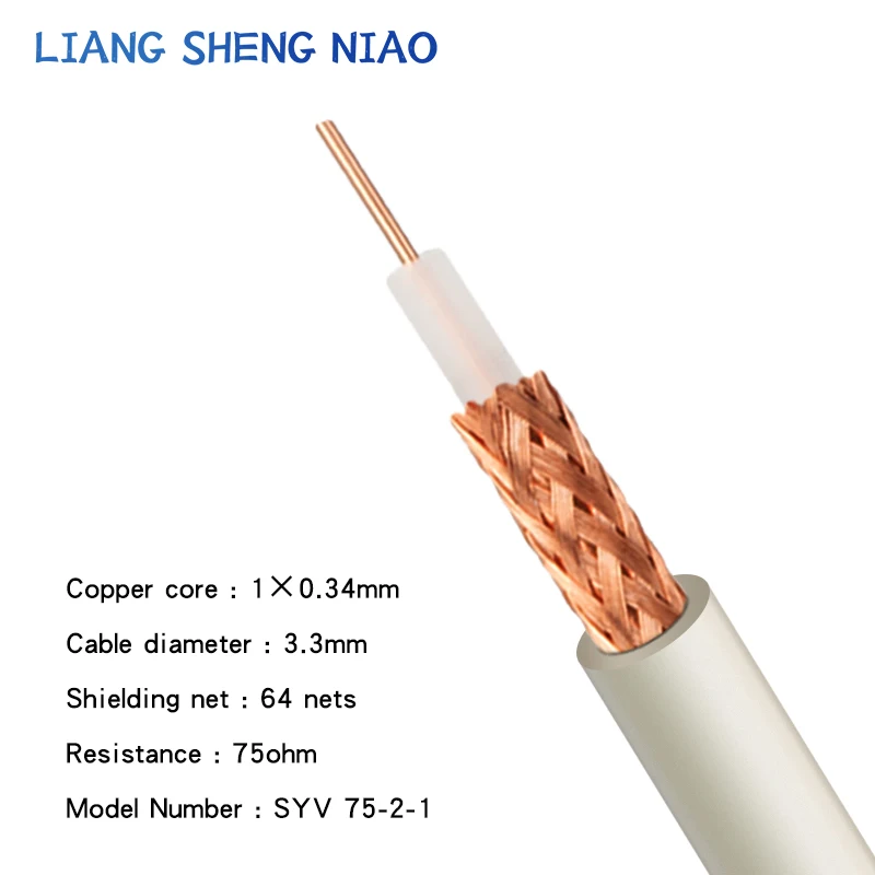 Cables de antena de radio frecuencia Rf de 75ohm, cable Coaxial de SYV75-2-1, núcleo de cobre plateado, línea rf de 75 Ω, intercomunicador inalámbrico