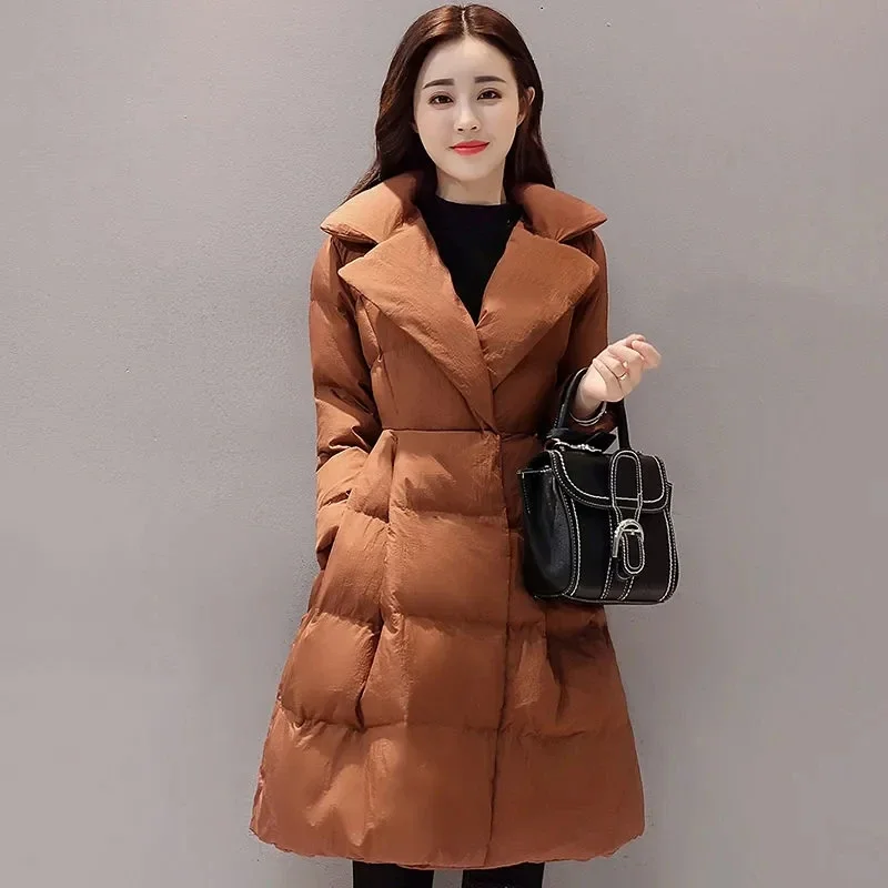 Bow Skirt Down Cotton-padded Jacket Women's Long Korean Version 2023 New Korean Princess Peng Skirt Winter Coat Women.