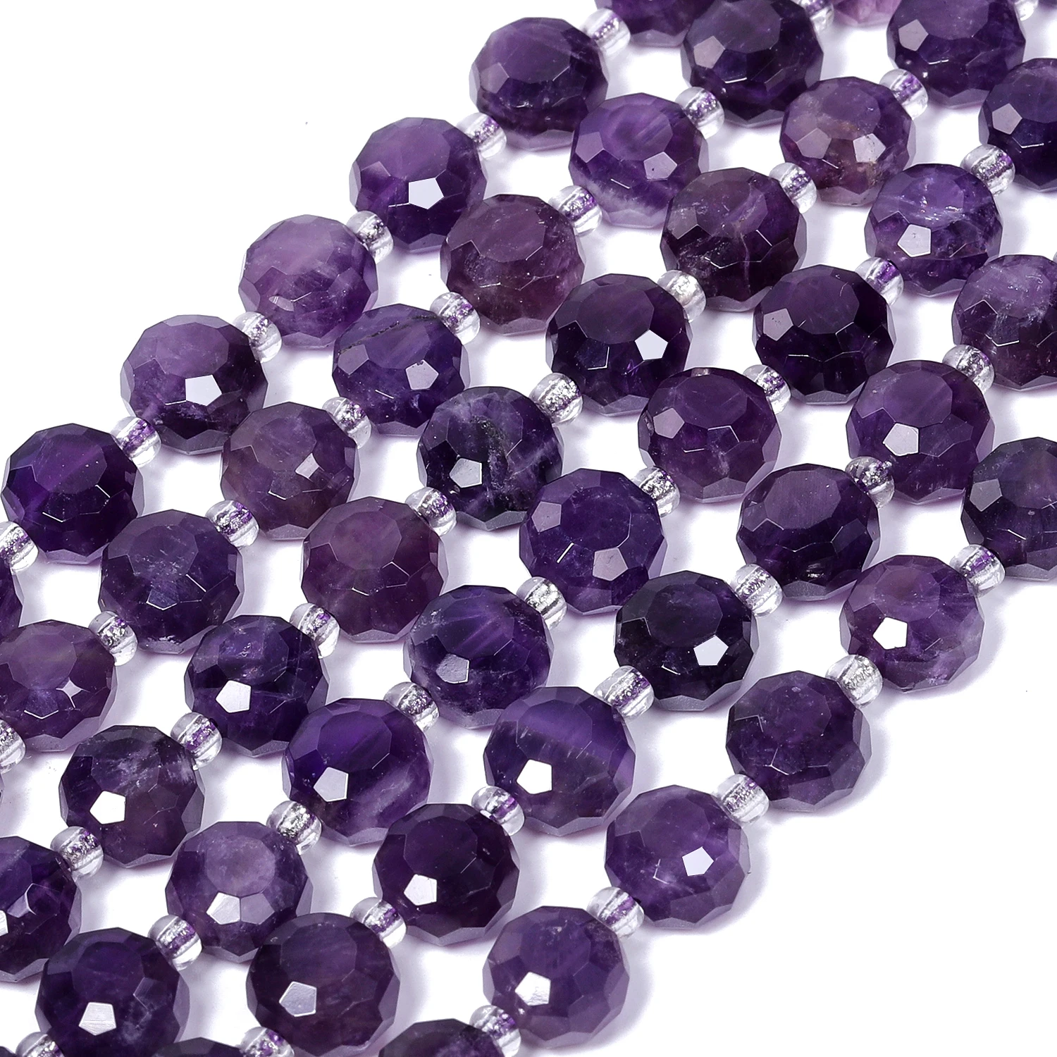 Natürliche Amethyst-Edelsteinperlen, 8 x 5 mm, AAA, facettierte, flache, runde, Münzformperlen für Schmuckherstellung, DIY-Armband-Zubehör – Detail 9