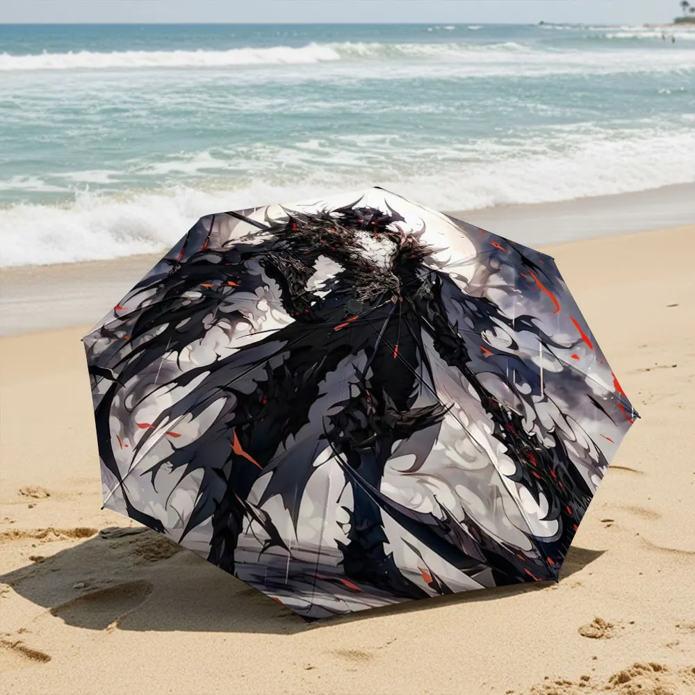 Dark Warrior with Scythe Under Full Moon Print Umbrella Compact Fashion Folding Umbrella for Daily Use, Christmas Gift