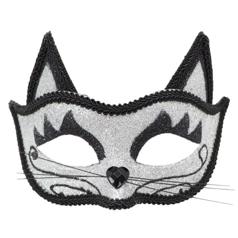 Cute Cat Women Half Face Masquerade Masks Glitter Animal Cosplay Party Halloween Carnival Easter Performance Photo Props Toys