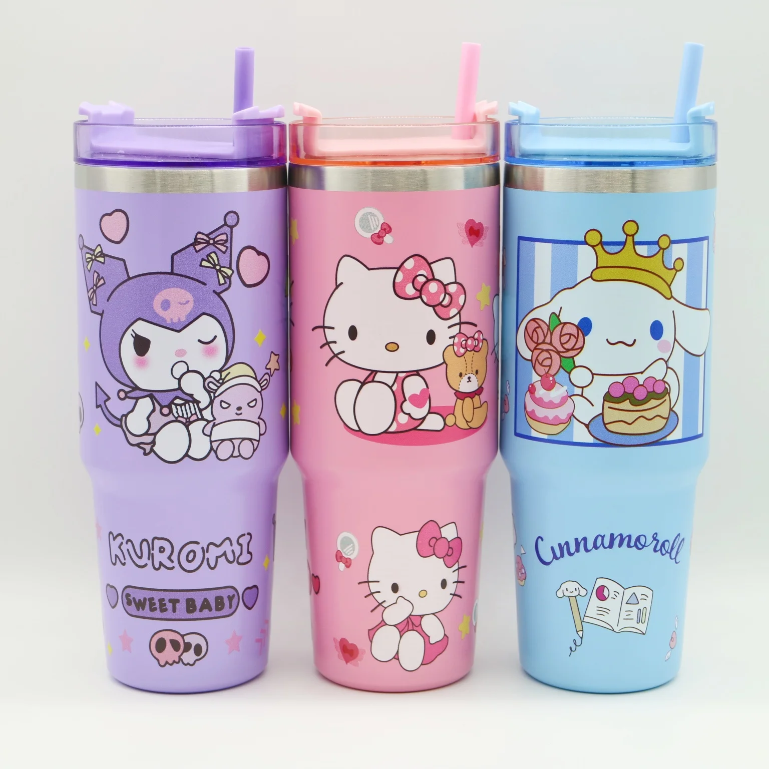 kawaii hello kitty 900ML thermos cup anime sanrio Kuromi Cinnamoroll High capacity Car cup 304 stainless steel vacuum coffee cup