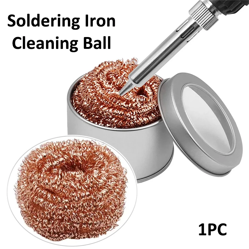 1PC Saldatore Sfera di Pulizia Ugello di Pulizia Punta Dissaldatura Punta di Ferro Saldatura Filo di Rame Sfera di Pulizia con Scatola di Scorie di Metallo