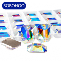 BOBOHOO Top Quality Emerald Cut Glass Crystal AB Sewing Stones Flatback Sew on Rhinestones For Garment Clothes Bags